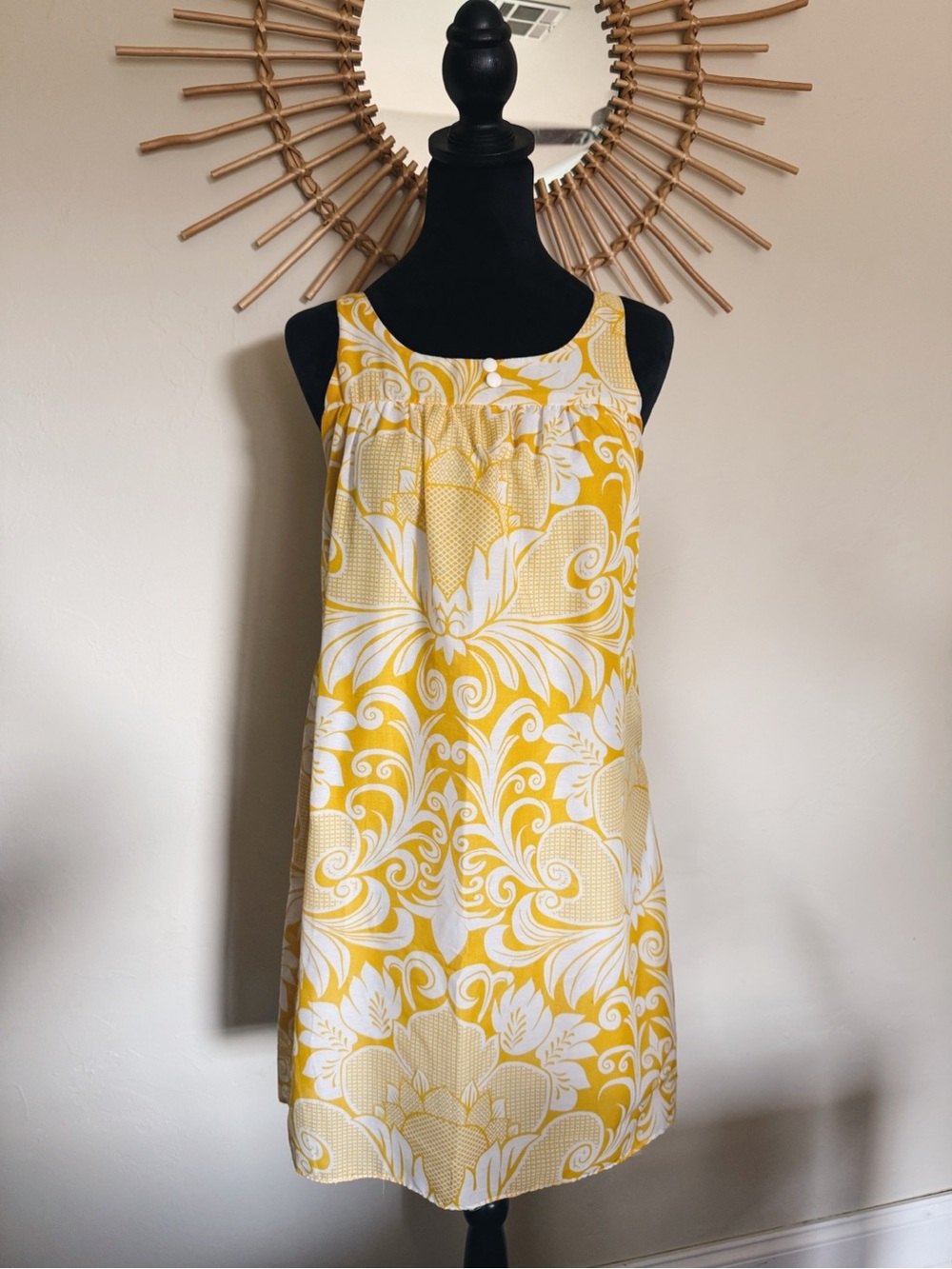 Yellow and White Floral Sleeveless Shift Dress